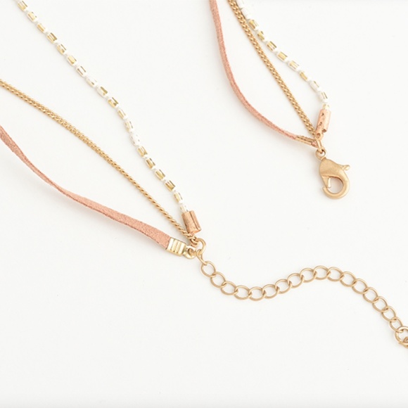 Suede Beaded Triple Layered Gold Choker Necklace - Picture 5 of 8